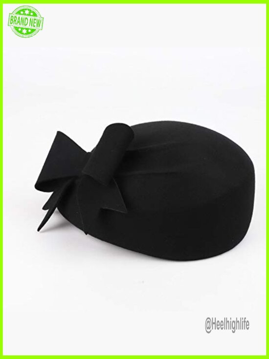 Vintage Wool Beret with Bowknot Adjustable Winter Hat for Women